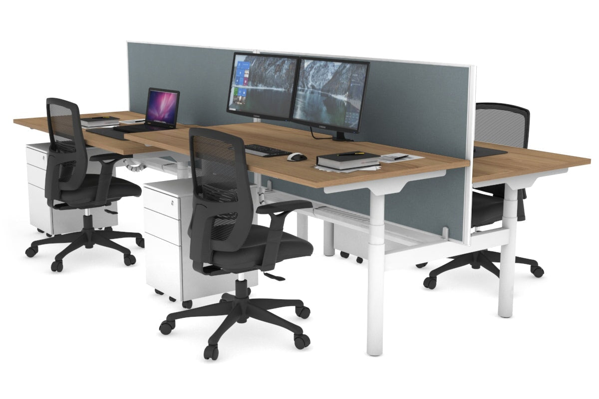 Flexi Premium Height Adjustable 4-Person H Bench Workstation - White Frame [1200L x 800W with Cable Management] - Ideal for Office, Coworking Spaces & Collaborative Work Environments