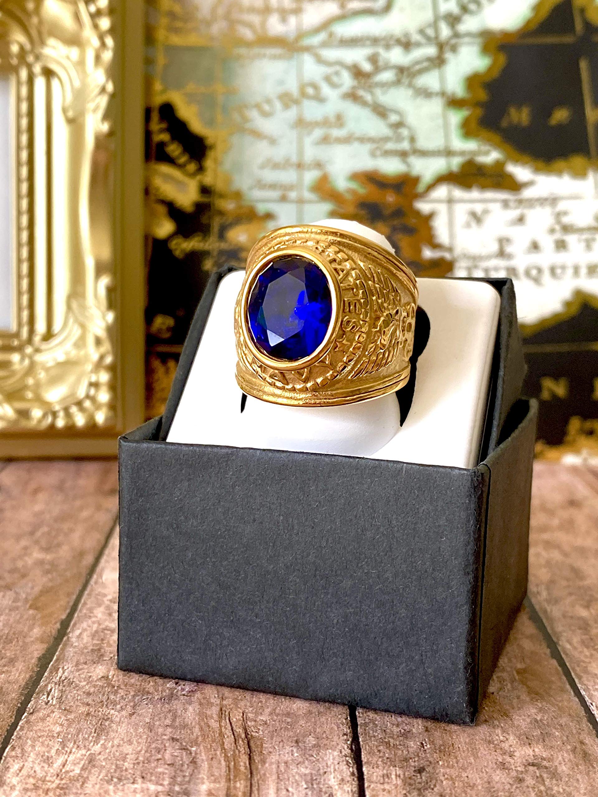 Blue Simulated Onyx Men's Ring - 14k Gold Finish Vintage Style Jewelry for Men - Perfect for Weddings, Anniversaries & Gifts - Prime Delivery
