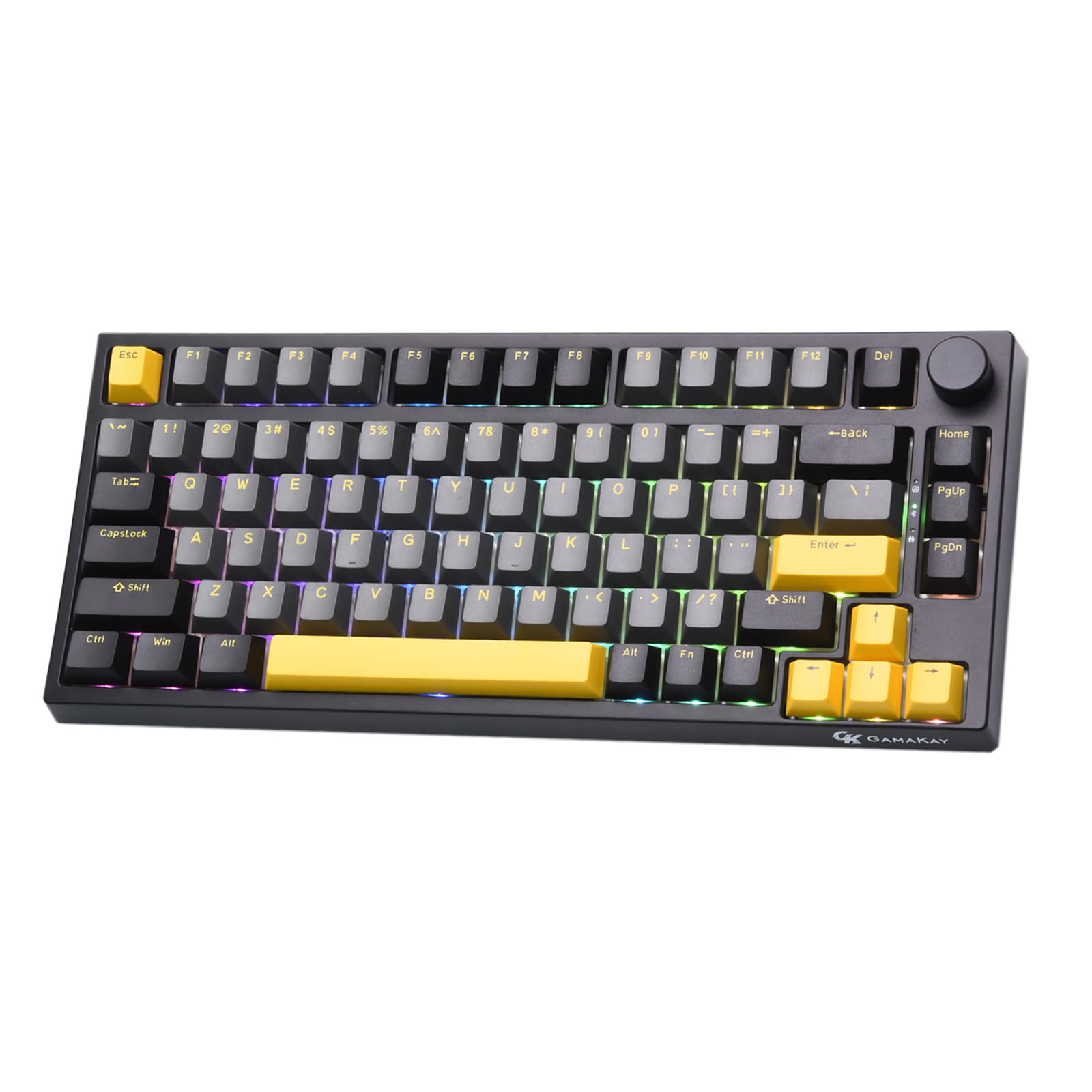 GK GAMAKAY TK75 HE Hall Effect Magnetic Switch Mechanical Keyboard - Silent Rapid Trigger, Cherry PBT Keycaps, 81 Keys with Knob, Bluetooth/2.4GHz/Wired, RGB Backlit for Gaming (Black, Magnetic Phoenix Switch) - Perfect for Esports, Typing & Office Work