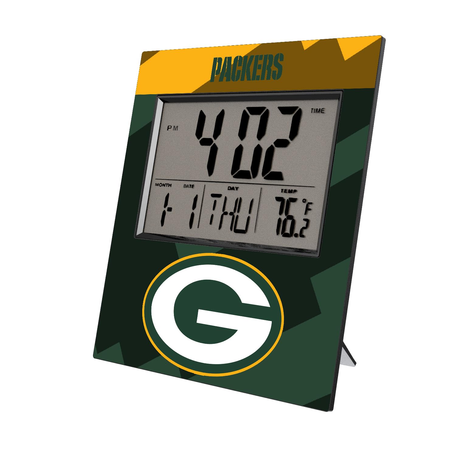 NFL Cross Hatch Digital Desk Clock - LED Display Alarm Clock with Date & Temperature - Perfect for Office, Home, and Gift Giving