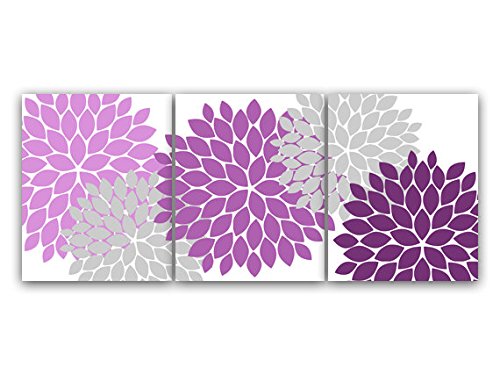 Lavender and Gray Flower Burst Wall Art Prints - Modern Home Decor for Living Room, Bedroom & Office - Framed Canvas Painting - HOME41