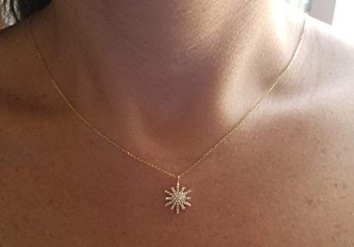 14K Yellow Gold Diamond Snowflake Necklace - Elegant Winter Jewelry for Christmas, Holidays & Special Occasions