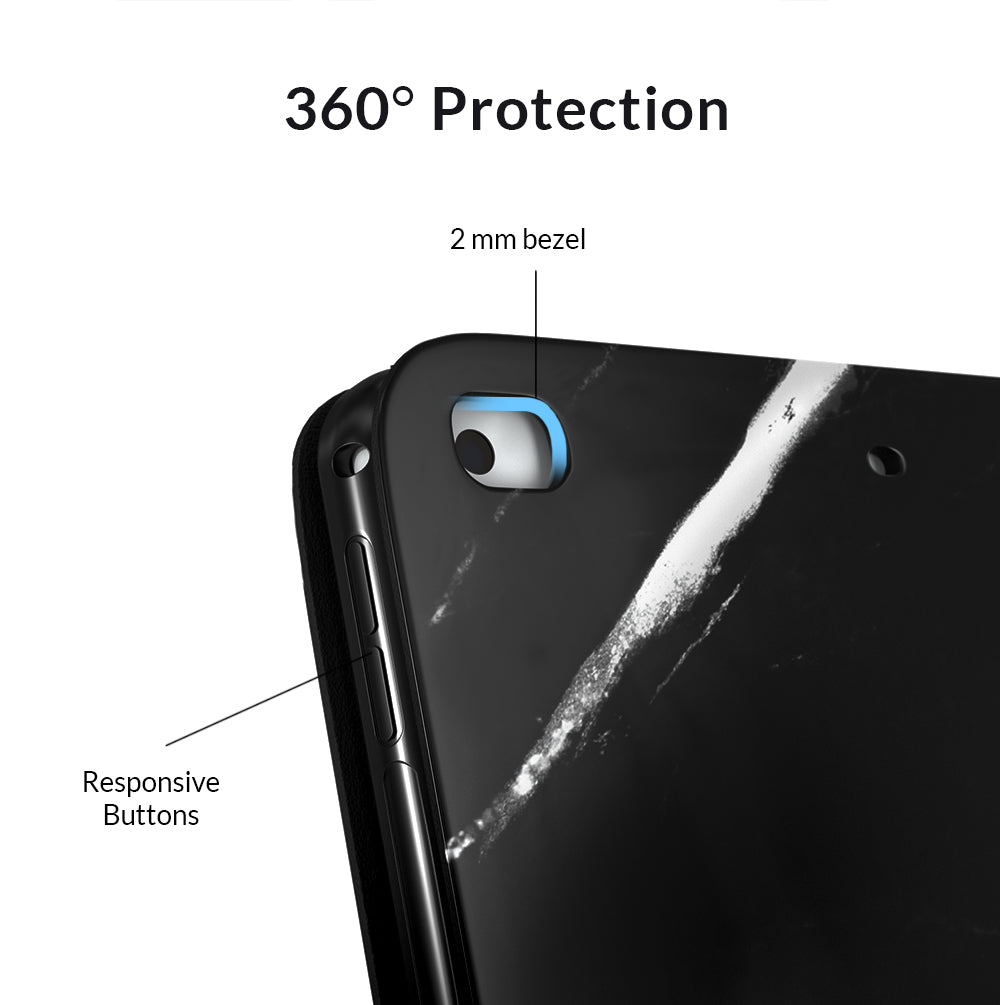 Premium Black Marble iPad Case - Slim Protective Cover for iPad Pro/Air/Mini - Elegant Marble Design for Home, Office & Travel Use