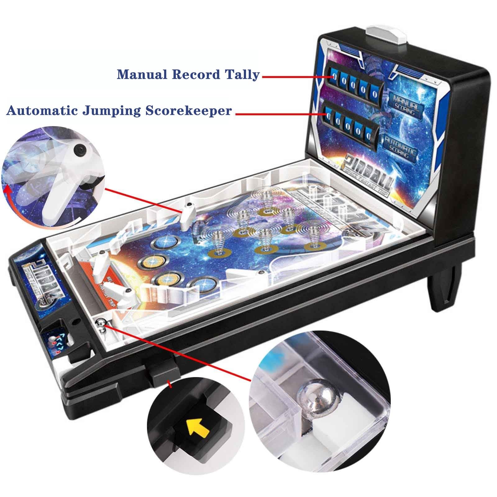 Kids Electronic Tabletop Pinball Machine - Retro Arcade Game with LED Lights, Music & Score Counter | Fun Skill Game for Home, Office & Game Room Entertainment