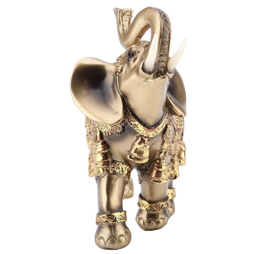 Golden Elephant Sculpture Statue - Home & Office Decor, Anti-Slip Floor Decoration, Lucky Elephant Figurine for Living Room, Bedroom, Cafe (Gift Idea)