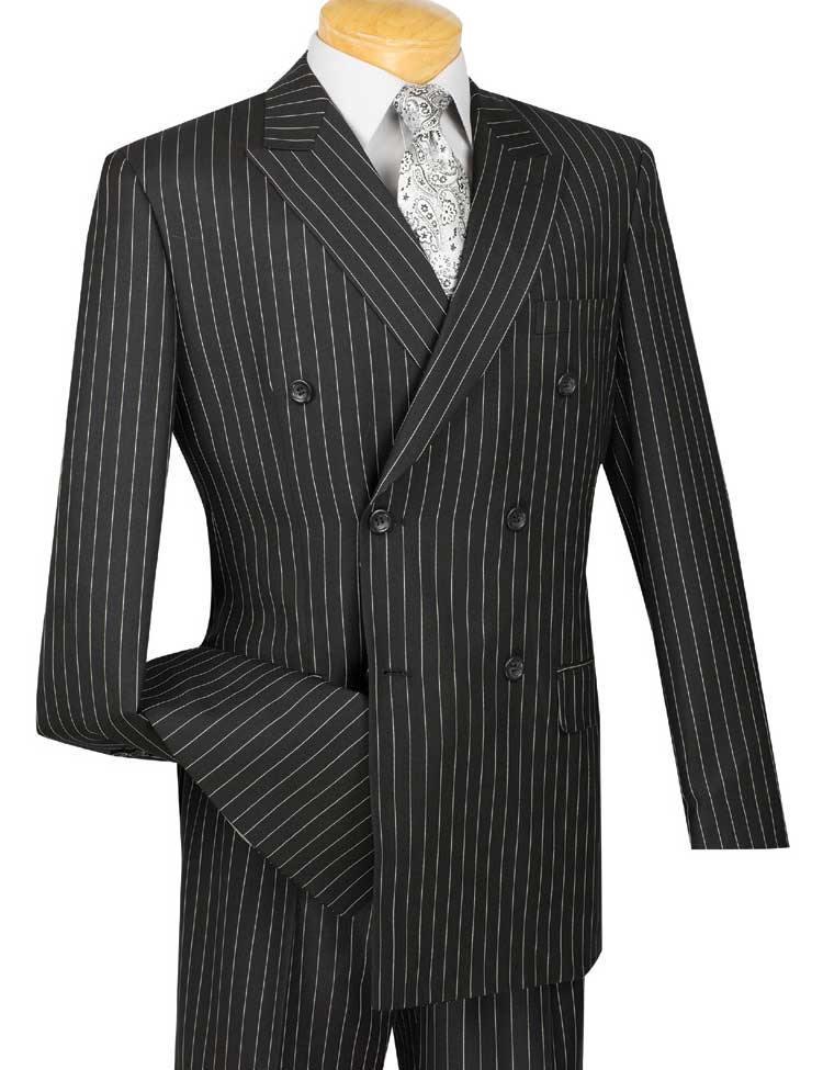 Banker Collection Men's Double Breasted Pinstripe Black Suit - Premium Business Attire for Office, Weddings & Formal Events