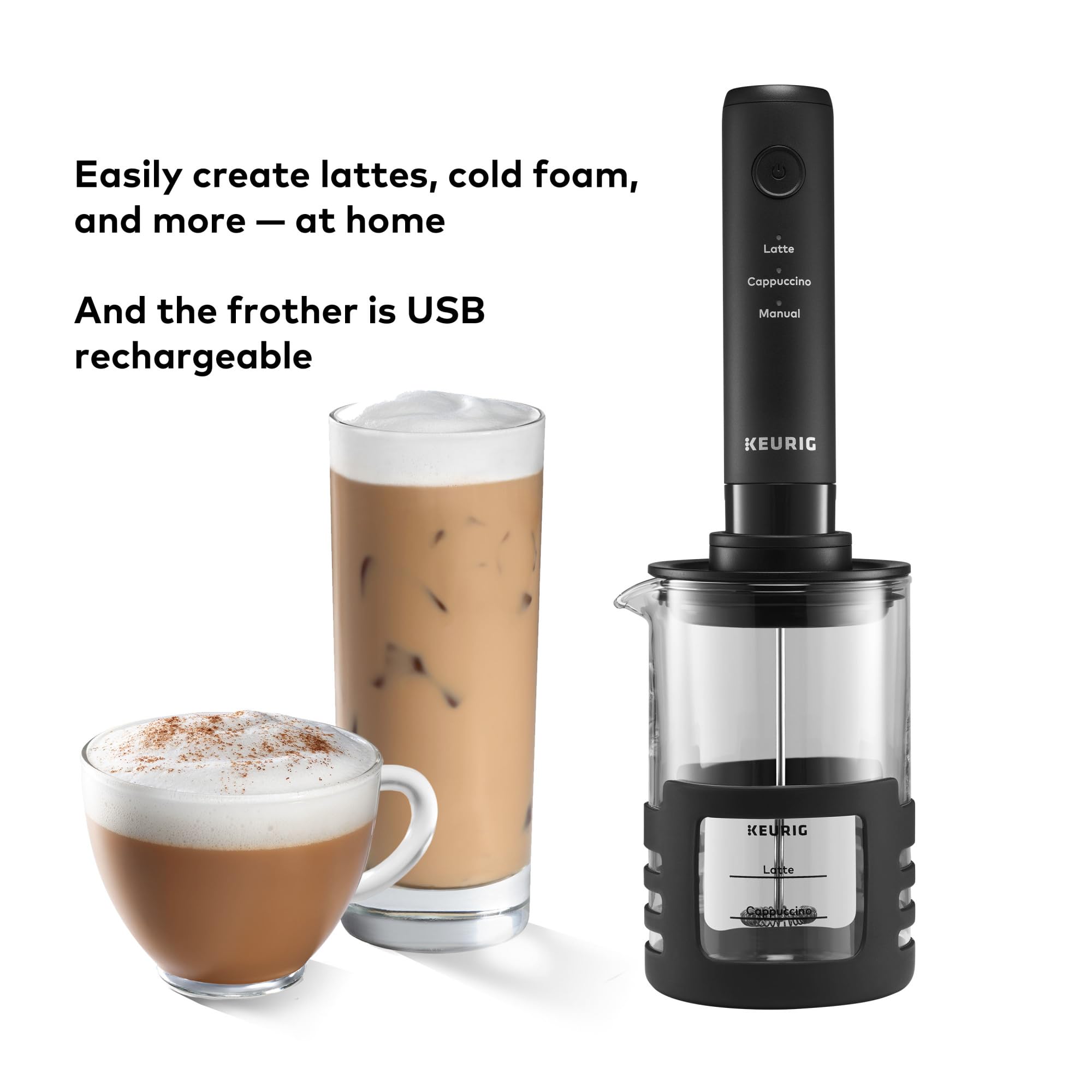 Keurig® SimpleCafé Milk Frother - Electric Handheld Frothing Wand for Coffee, Latte & Cappuccino - Perfect for Home Baristas & Coffee Lovers (Use for Hot/Cold Milk, Hot Chocolate & Matcha Drinks)