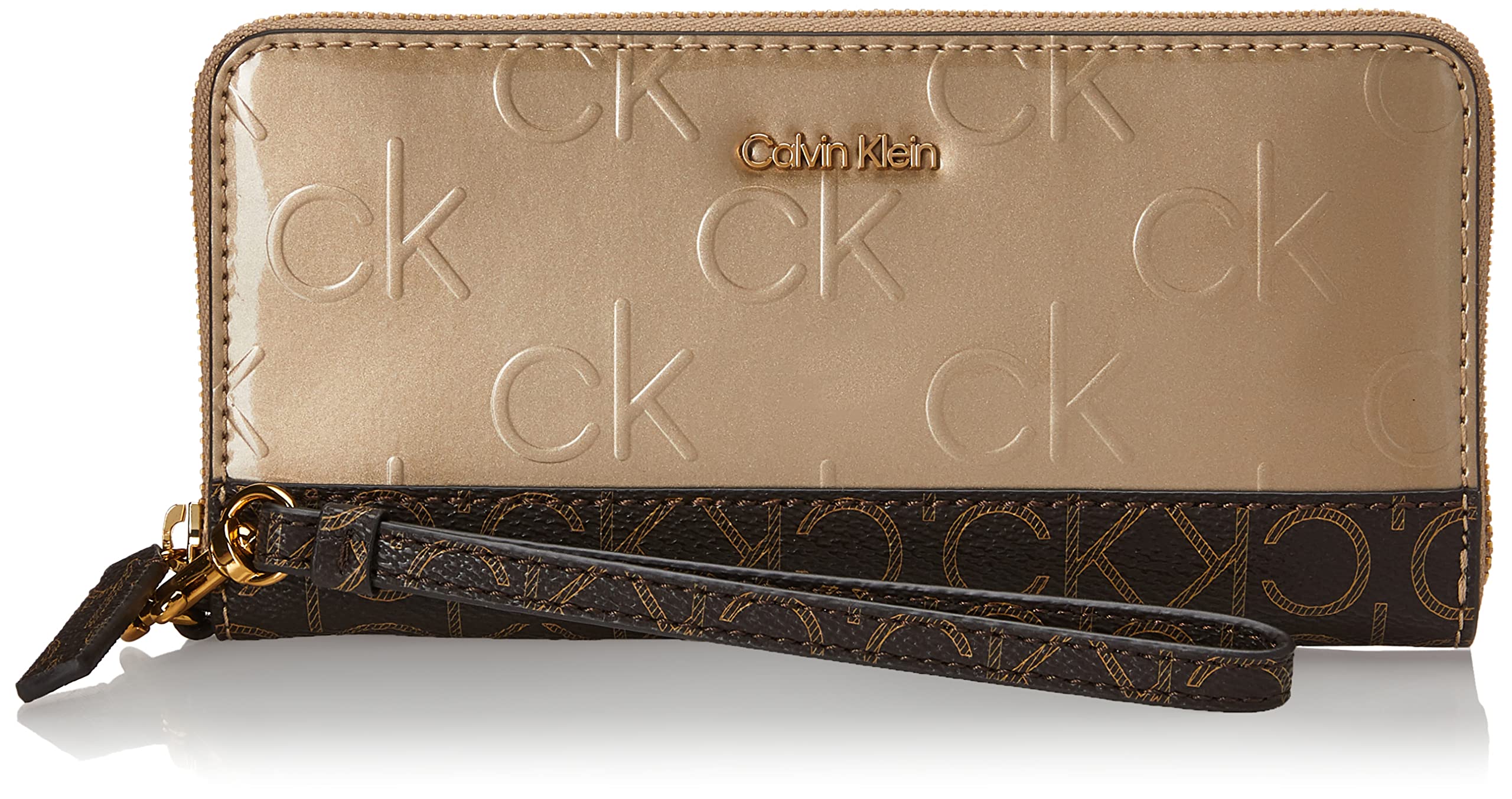 Calvin Klein Saffiano Leather Zip Around Wallet with Wristlet Strap - Slim RFID Blocking Continental Wallet for Women - Perfect for Everyday Use, Travel & Gift Giving