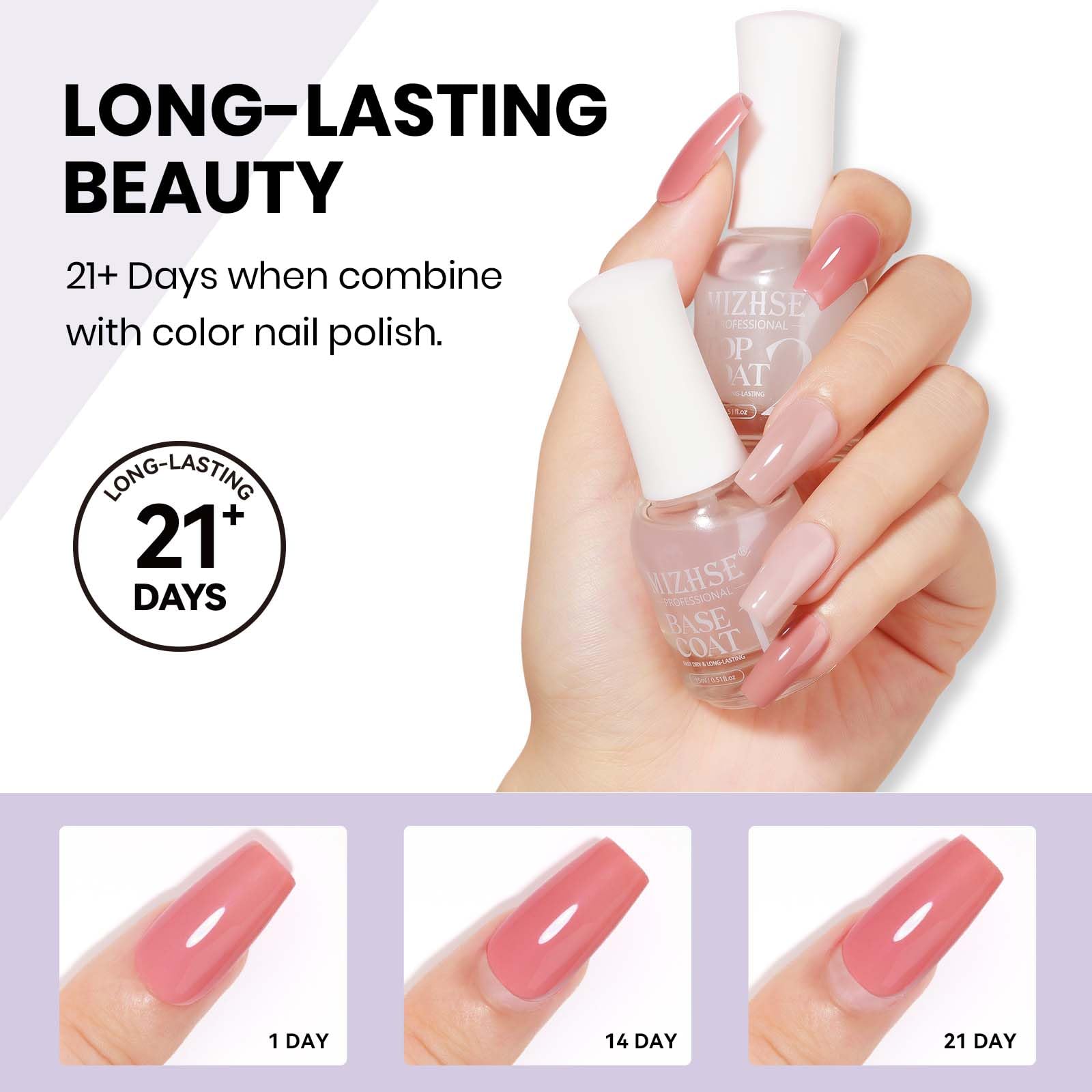 MIZHSE Quick Dry Clear Top Coat Nail Polish - Non Gel, High Shine Protective Glossy Finish for Manicure & DIY Home Use (0.5 fl oz/15ml) - Perfect for Salon-Quality Nails at Home, Office, Parties & Special Occasions