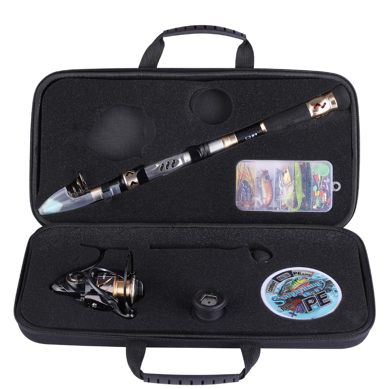 Sougayilang Carbon Fiber Telescopic Fishing Rod and Reel Combo Kit - 13+1 Shielded Bearings Stainless Steel Spinning Reel with Travel Case - Perfect for Freshwater, Saltwater, and Travel Fishing Adventures