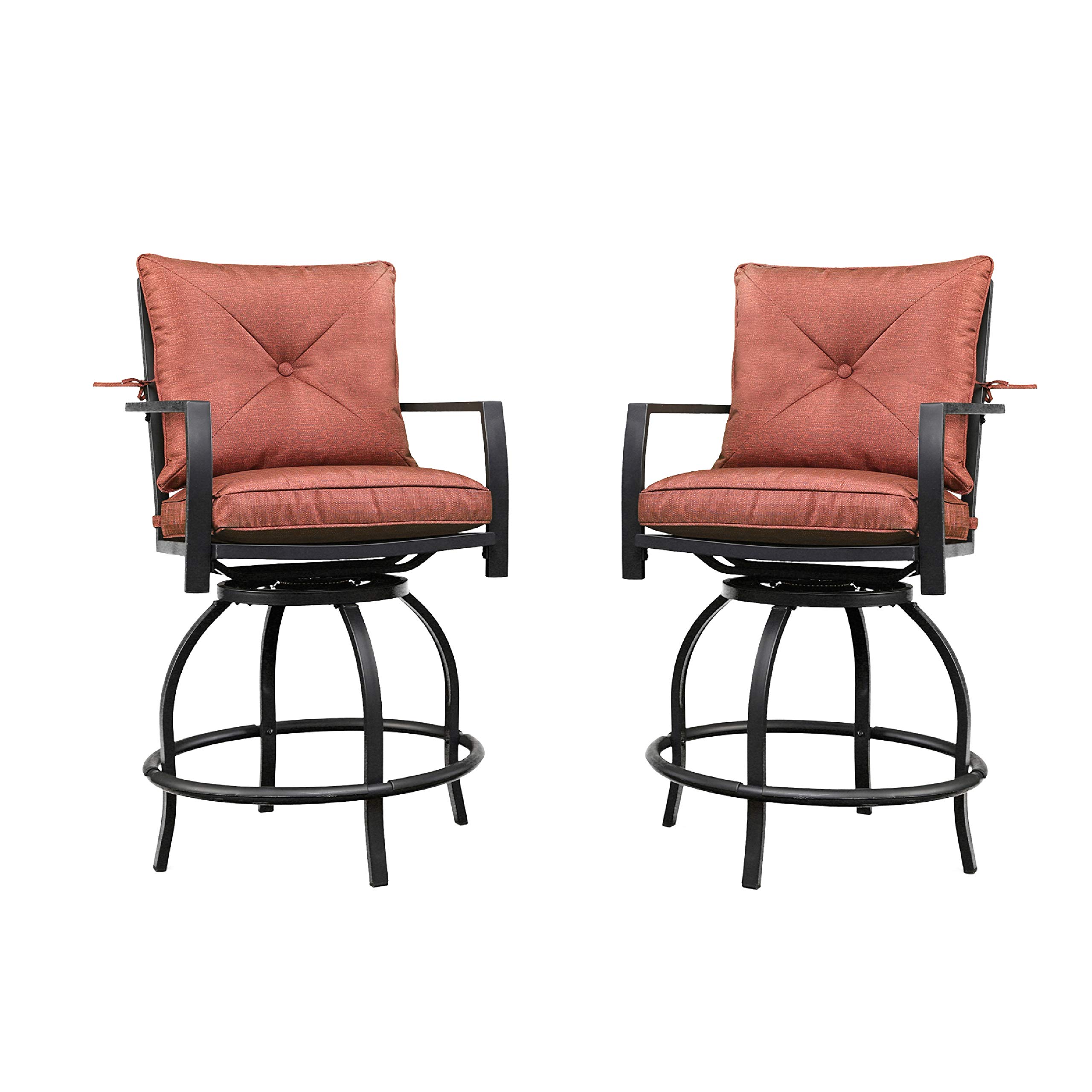 Swivel Bar Stools Set of 2 - Patio Height Bistro Chairs with Armrests, All-Weather Steel Frame for Outdoor Dining & Conversation (Red) - Perfect for Backyard, Deck, Garden, and Poolside Use