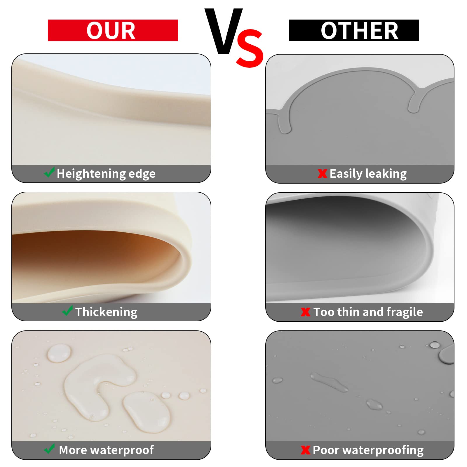 Non-Slip Waterproof Silicone Pet Placemat for Dogs and Cats - Food & Water Bowl Mat for Small Medium Large Pets - Spill-Proof Feeding Tray to Protect Floors (Beige) - Perfect for Indoor/Outdoor Use in Kitchens, Patios & Pet Feeding Areas