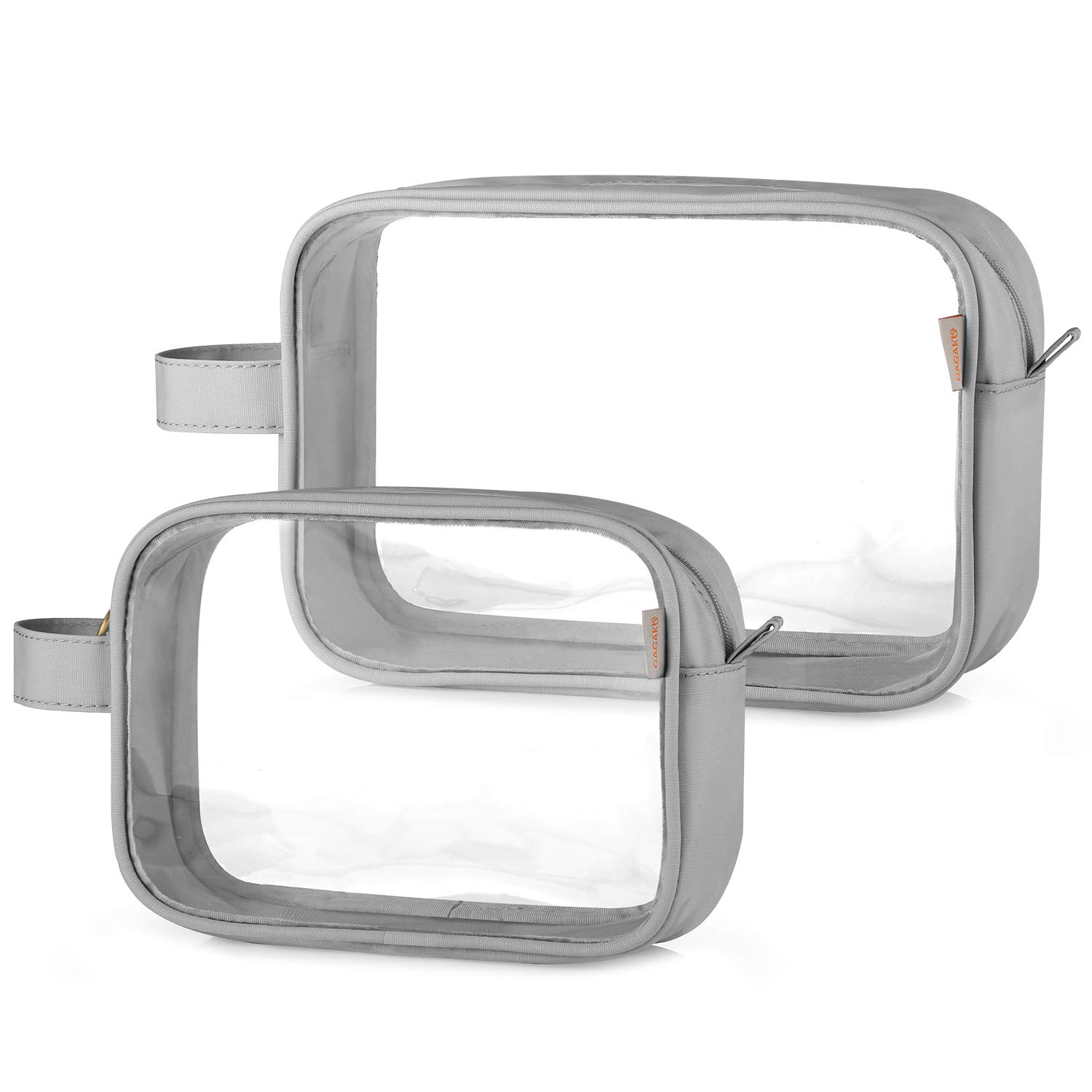GAGAKU 2-Pack TSA Approved Clear Toiletry Bag - Waterproof Transparent Travel Cosmetic Bag with Handle Strap for Liquids, Makeup & Toiletries - Perfect for Air Travel, Gym & Weekend Getaways (Gray)