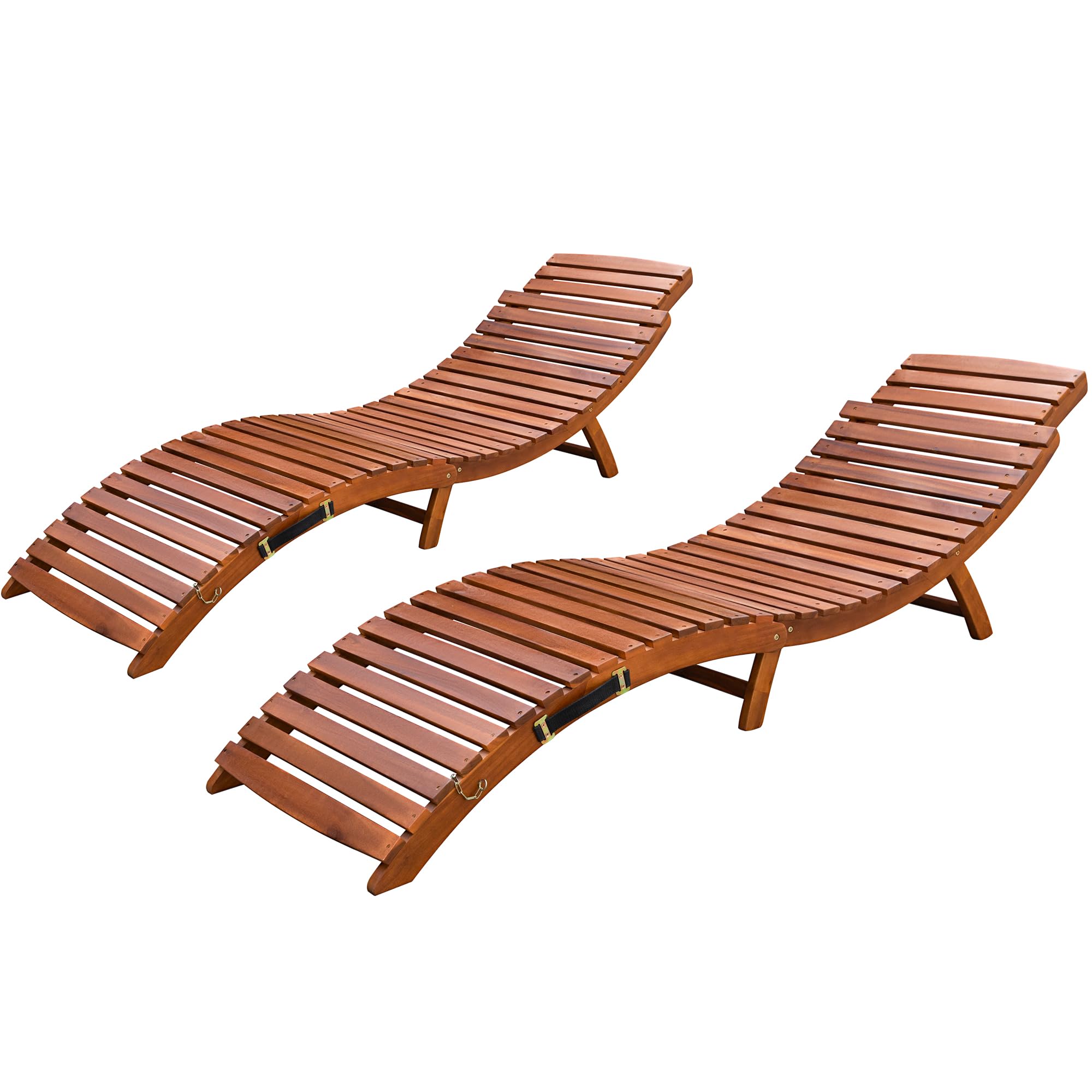 Devoko 2-Piece Outdoor Wooden Folding Chaise Lounge Chair Set - Waterproof Patio Poolside Sunbathing Chair for Backyard, Beach & Garden Relaxation