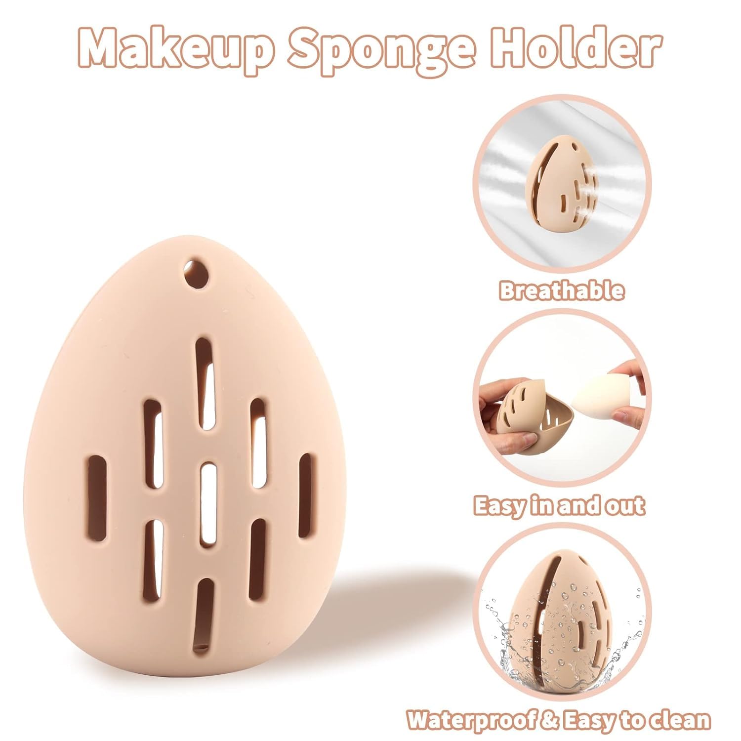 **Breathable Silicone Makeup Sponge Holder with Beauty Blender – Washable & Convenient Organizer for Makeup Sponges (Khaki) – Perfect for Travel, Home Vanity & Professional Makeup Kits**