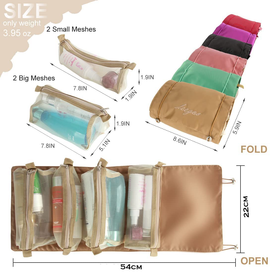 Krupasadhya 4-in-1 Foldable Travel Toiletry Bag with Detachable Makeup Pouch - Waterproof Cosmetic Organizer for Women - 4 Removable Storage Bags - Multicolor - Perfect for Vacation, Gym & Business Trips