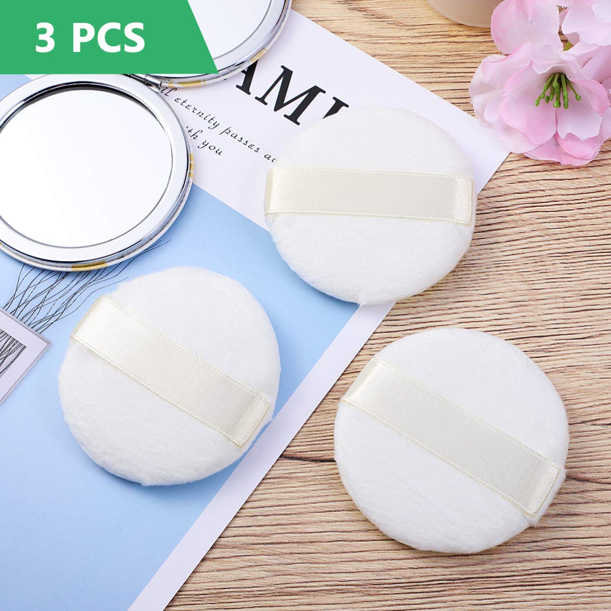 Lurrose 3Pcs Soft Powder Puff Set - Short Plush Makeup Puffs for Face, Loose & Pressed Powder Application - Perfect for Blending, Baking & Setting Makeup at Home or On-the-Go