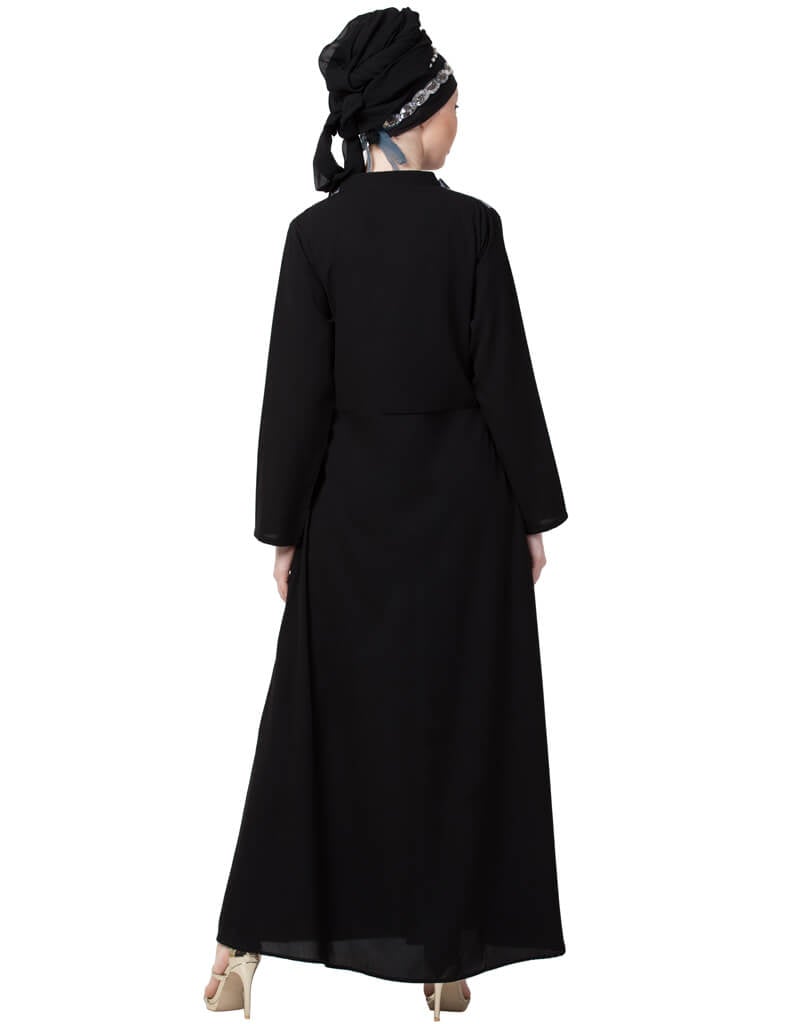 Premium Blue Arabic Extra Contrast Executive Abaya Jacket - Elegant Modest Wear for Work, Events & Special Occasions