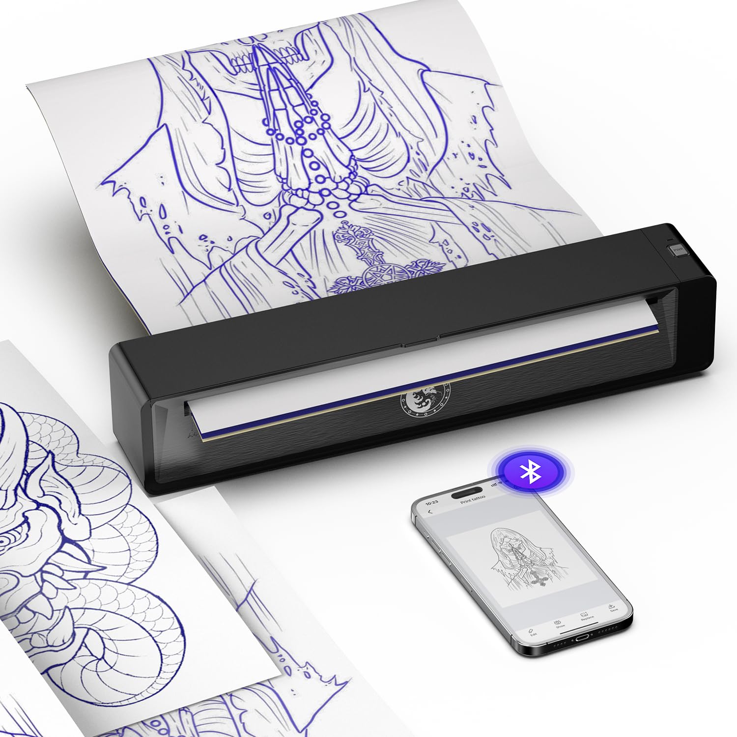 Wireless Bluetooth Tattoo Stencil Printer - 2,500mAh Portable Tattoo Machine for Artists & Beginners | Compatible with iPhone, Android & PC | Dark Gray | Perfect for Tattoo Studios, Home Practice & Professional Tattoo Designs