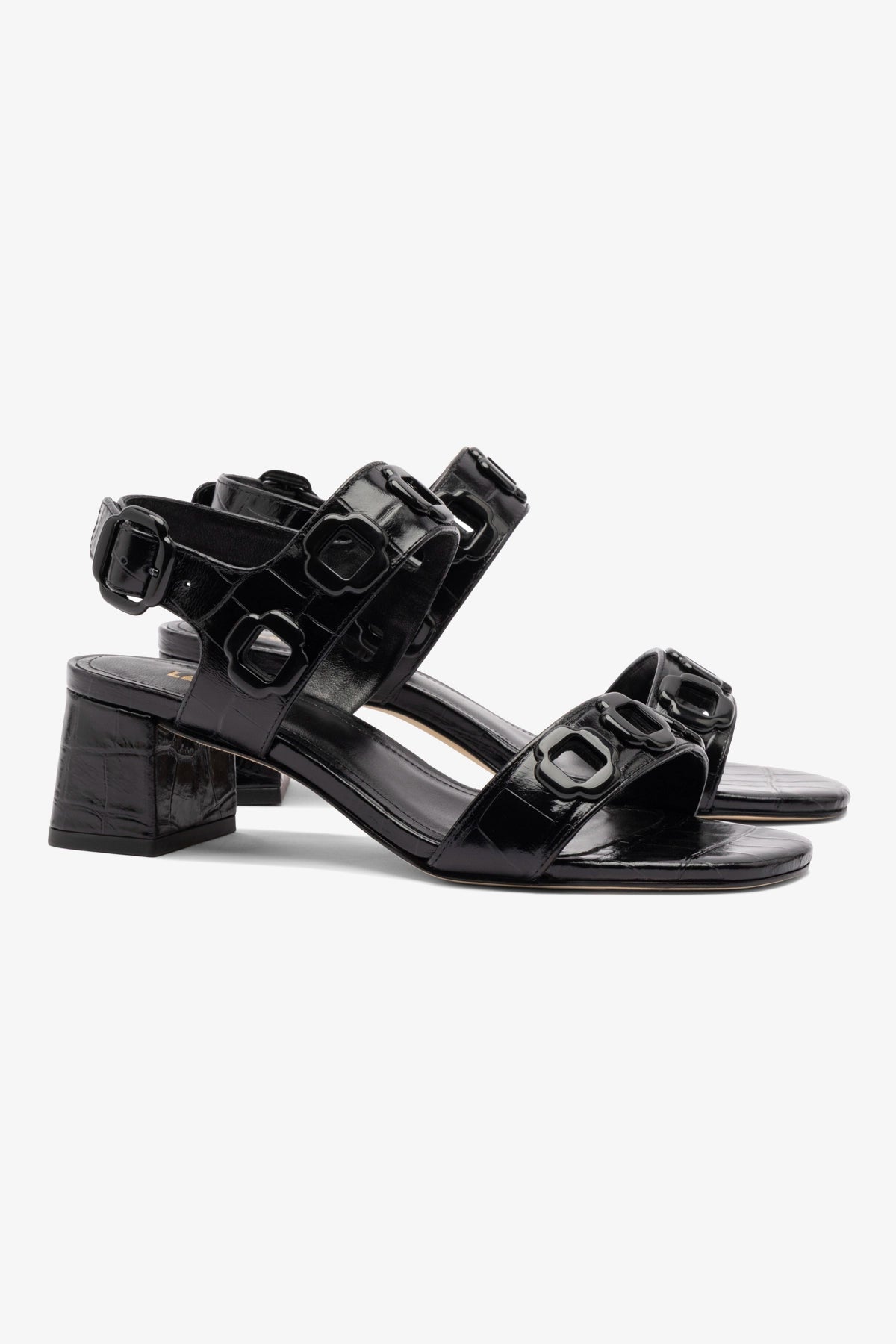 Milan Block Sandal Women's Black Crocodile Print Leather Platform Sandals - Comfortable Summer Shoes for Beach, Vacation & Casual Outings