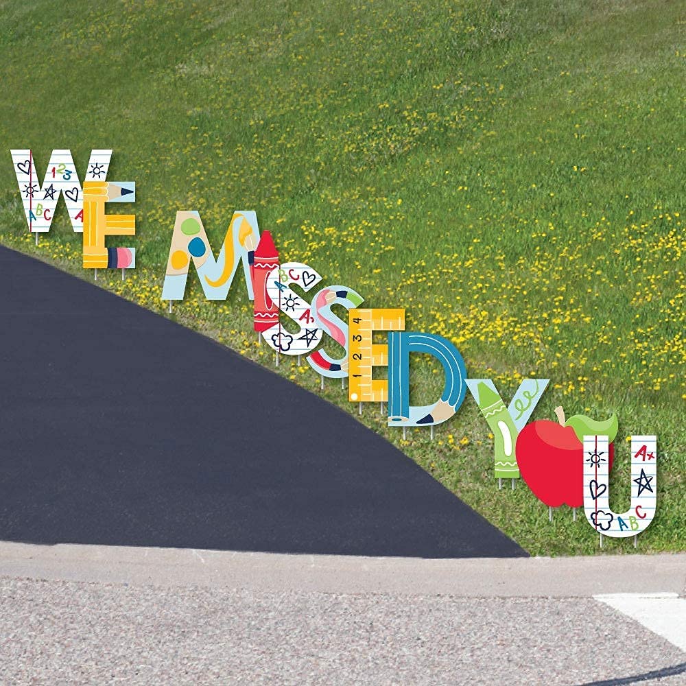 Big Dot of Happiness Back to School Yard Signs - First Day of School Welcome Decor for Classroom & Lawn - Outdoor 'We Missed You' Signs Virtual Bundle - Perfect for School Celebrations, Teacher Gifts & Virtual Learning Decorations