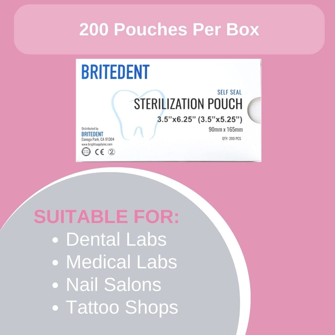 Self Sealing Sterilization Pouches 3.5” x 5.25” - 2000 Pack Autoclave Bags for Dental & Medical Tools - Triple Check Sterilization Technology - Perfect for Clinics, Hospitals & Tattoo Studios