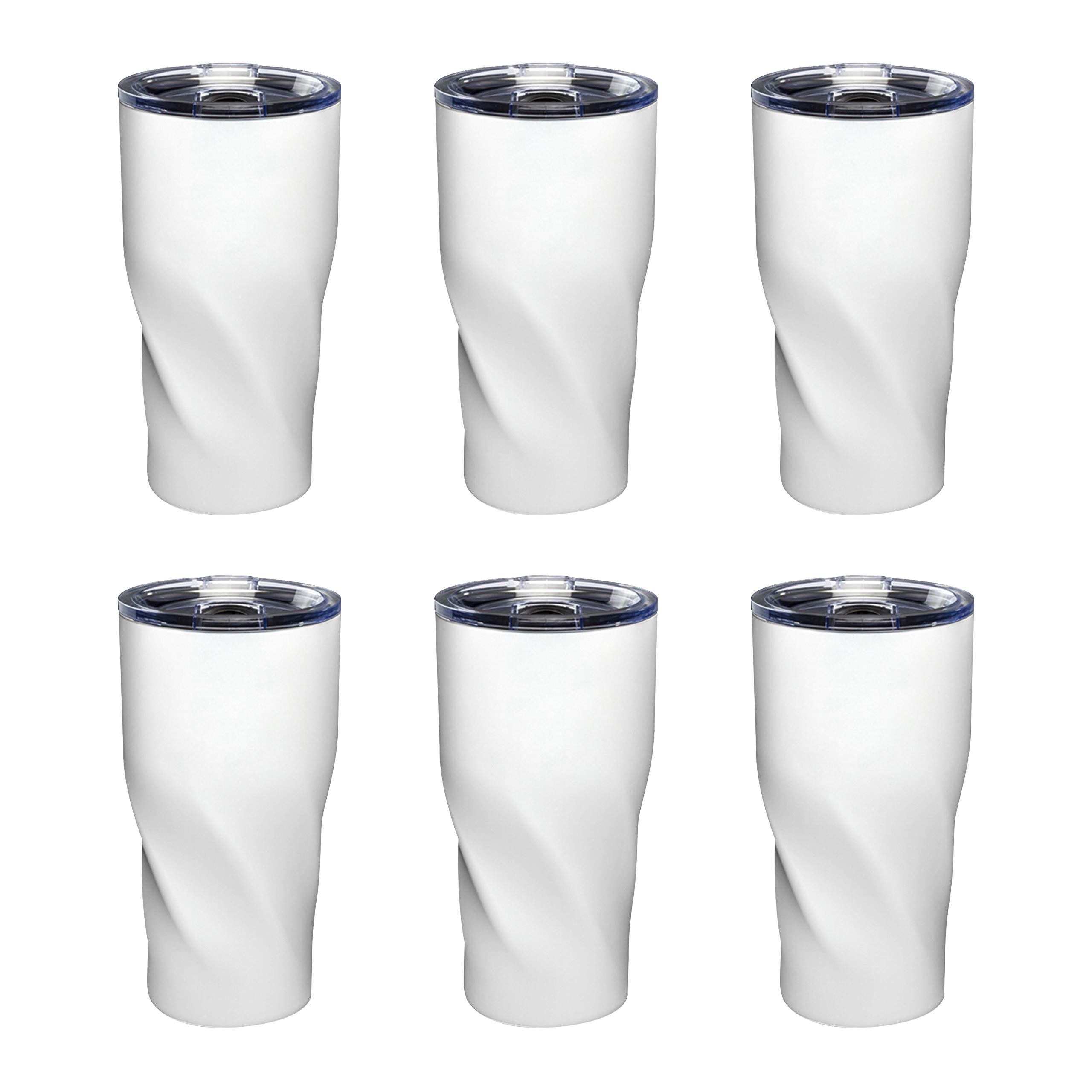 Wavey Mavey 20 oz Vacuum Insulated Travel Mug 6-Pack - Stainless Steel White - Keeps Drinks Hot/Cold for Hours - Perfect for Coffee, Commuting, Camping & Office Use