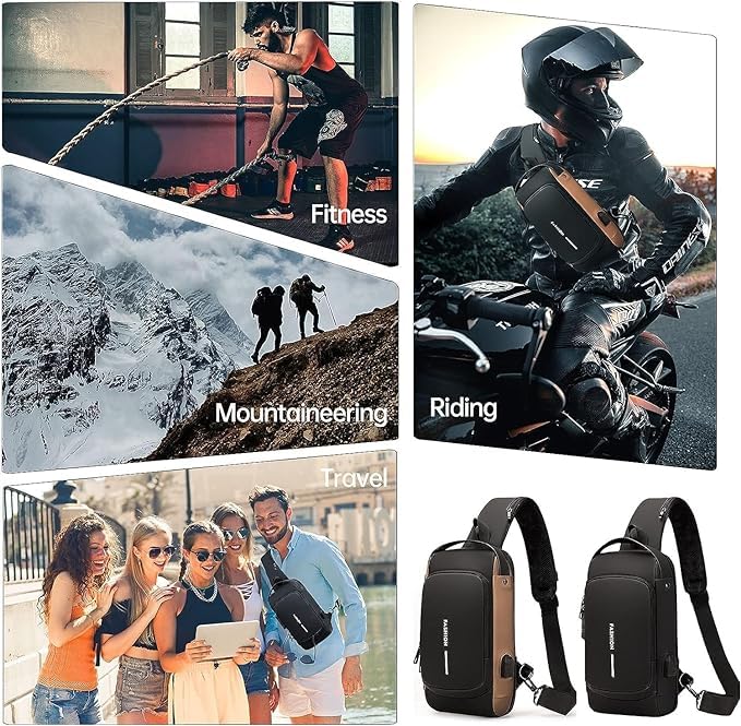 Anti-Theft Crossbody Backpack for Men & Women - Waterproof Sling Bag with USB Charging Port & Lock - Perfect for Travel, Hiking, Gym & Daily Use