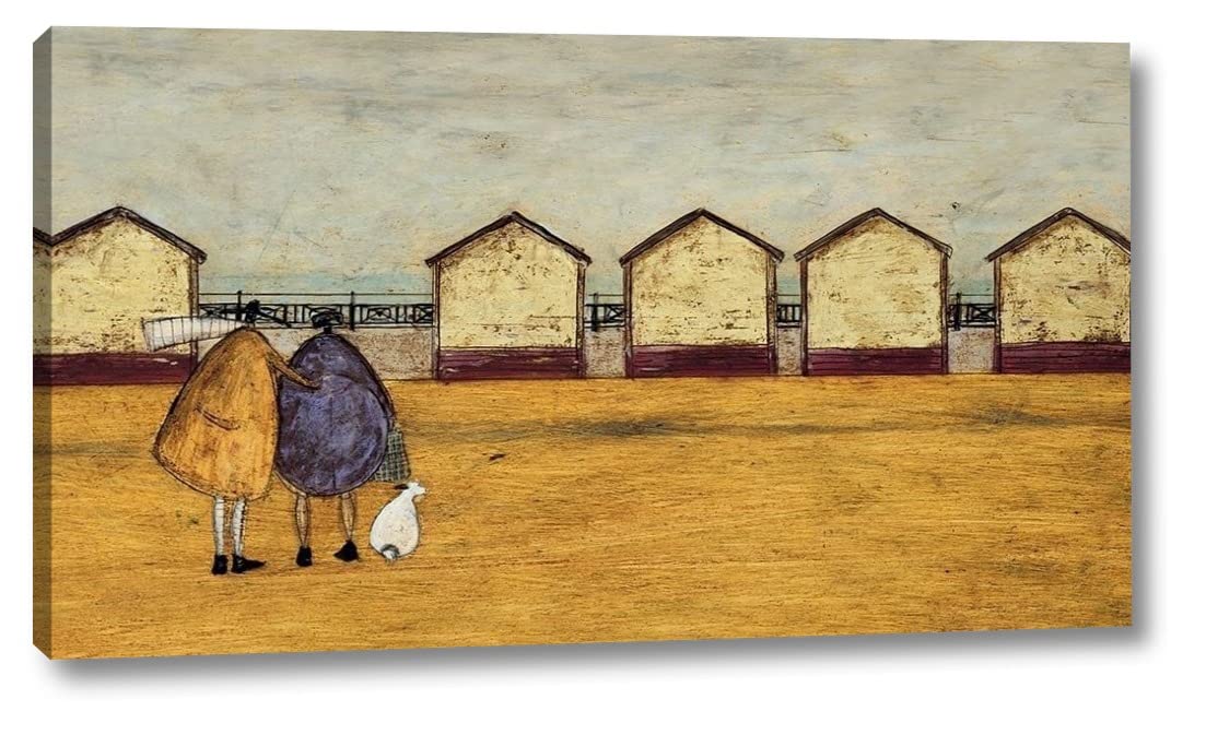 Sam Toft 'Looking Through The Gap In The Beach Huts' - 14x24 Inch Canvas Art Print - Gallery Wrapped Wall Decor - Ready to Hang - Perfect for Living Room, Bedroom & Beach House Decor