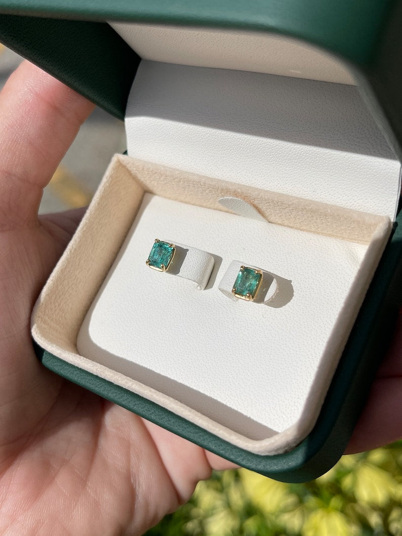 1.85tcw 14K Gold Natural Emerald Cut May Birthstone Stud Earrings for Women – Elegant Gift for Mother’s Day, Birthday & Anniversary