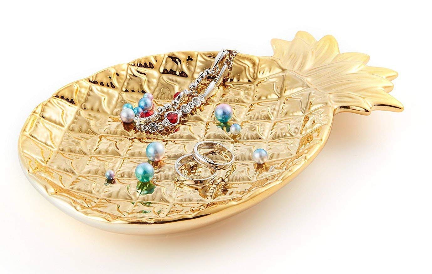Lependor Golden Pineapple Ceramic Jewelry Tray - Large Decorative Ring Dish & Organizer for Jewelry, Watches, Keys, Phone, Wallet - Perfect for Wedding, Birthday Gifts & Home Decor - Elegant Tabletop Display for Bedroom, Bathroom, Dresser