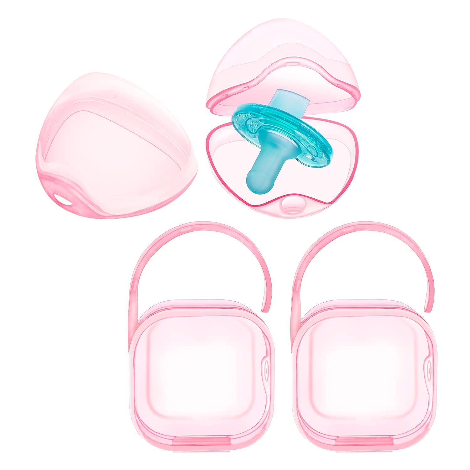 4 Pack Pacifier Holder Case with Clip - Baby Pacifier Storage Box & Binky Organizer for Travel, Daycare & On-the-Go (Pacifier Accessories)