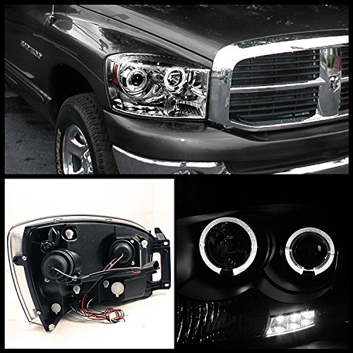 Xtune LED Halo Headlights for Dodge Ram 1500 2006-2008 - Chrome/Clear Lens - Bright DRL & Projector Beam - Upgrade for Night Driving & Off-Road Adventures