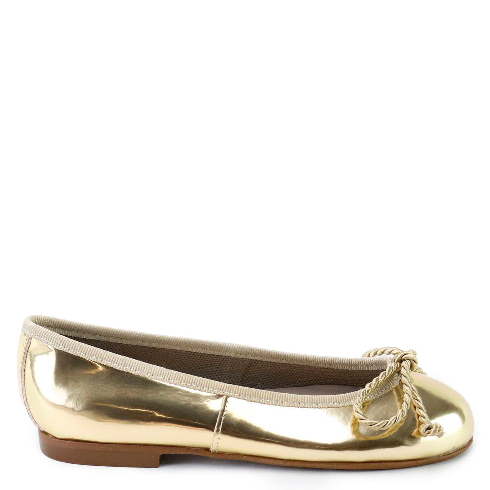 Papanatas Gold Mirror Bow Flat Shoes - Elegant & Comfortable Women's Flats for Casual Wear, Office & Party Occasions