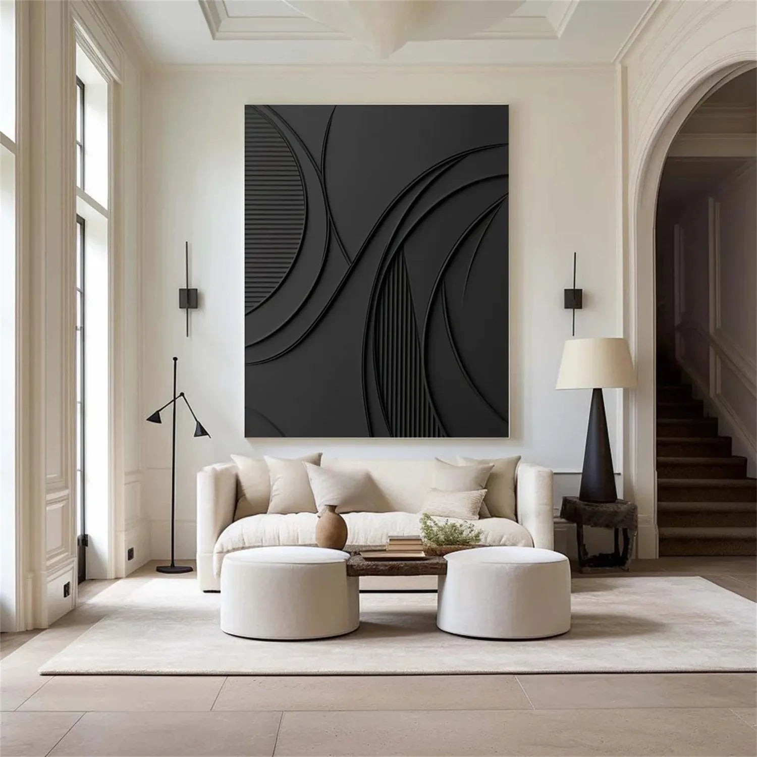 Black Minimalist Textured Painting Canvas Wall Art - Modern Abstract Home Decor for Living Room, Bedroom & Office - Premium Quality Stretched Canvas #MZ126
