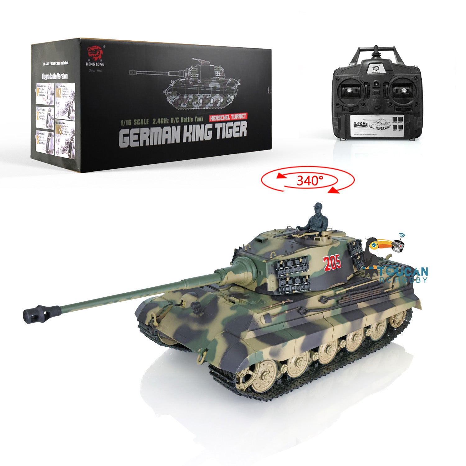 2.4G Henglong 1/16 Scale 7.0 Plastic German King Tiger RTR RC Tank Model 3888A with BB Shooting, Smoke Effect & Infrared Battle System - Fast Free Shipping - Perfect for Military Enthusiasts, Collectors & RC Hobbyists