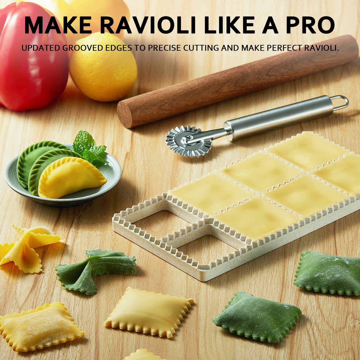 Premium Ravioli Maker Press Kit - Heart & Square Pasta Stamp Cutter (1.85