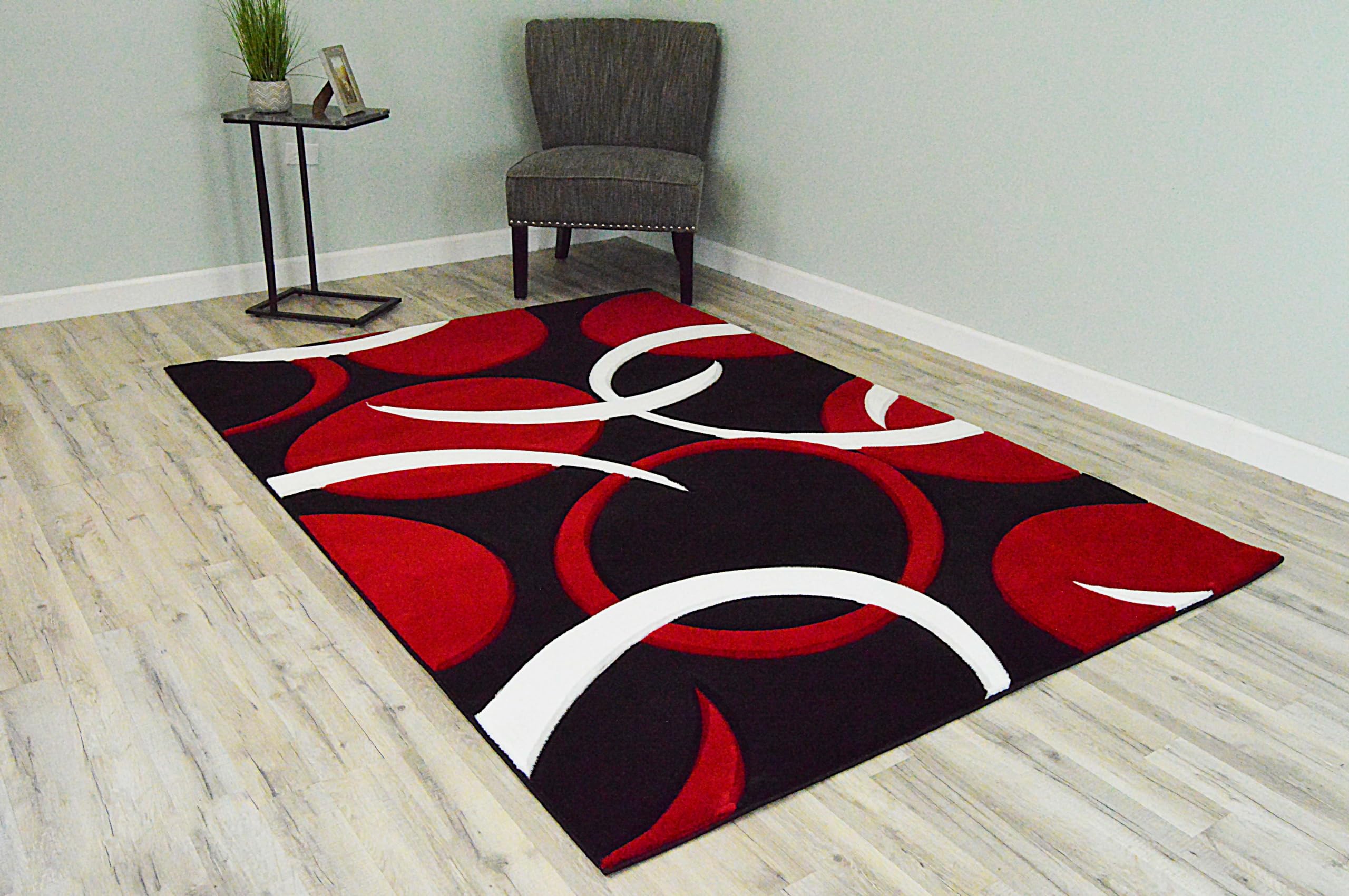 Abstract 2x7 Runner Rug - Modern Contemporary Area Rug with Premium Thick Pile & Vibrant Colors for Living Room, Hallway, or Bedroom - 1062 Red