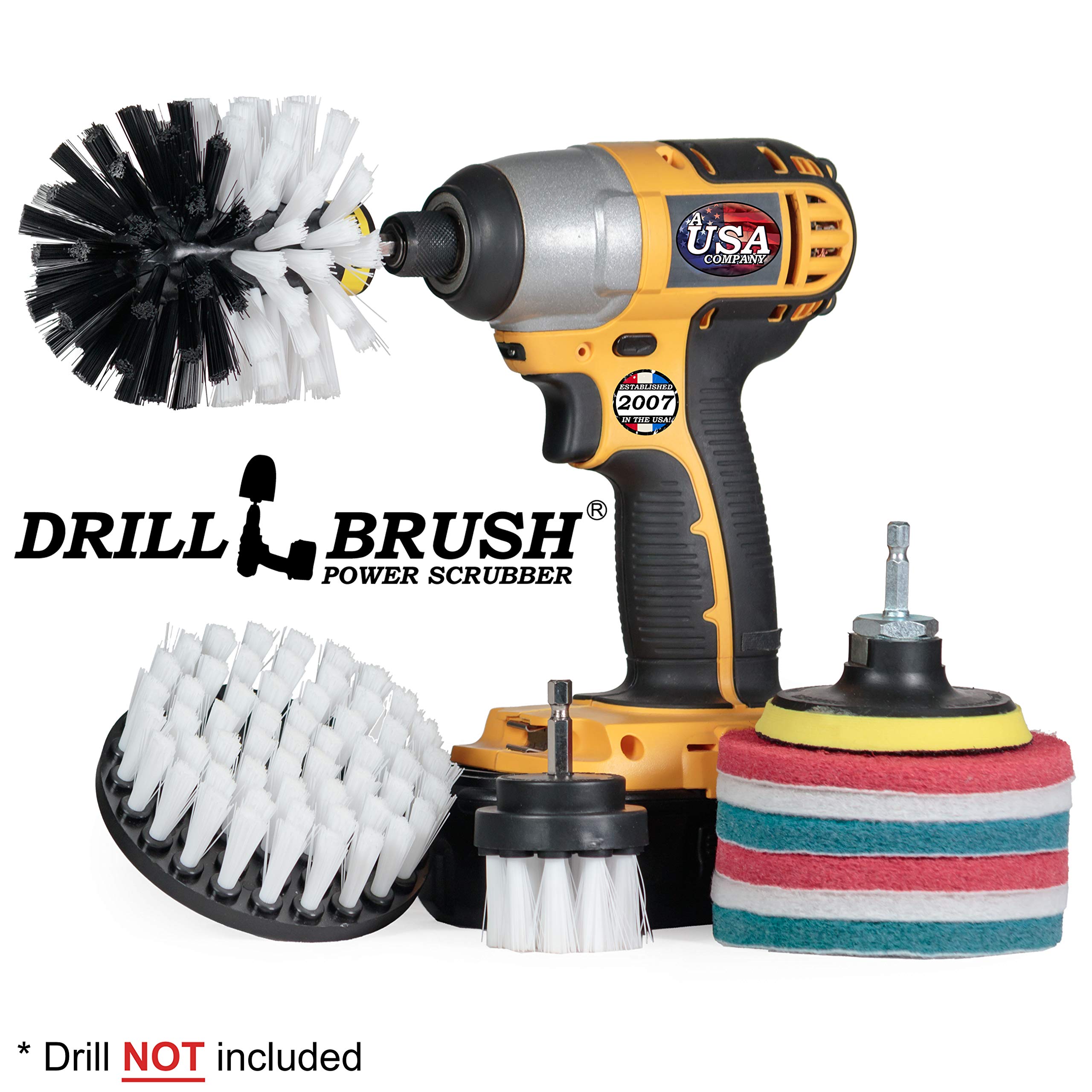 Drillbrush Cleaning Supplies Set - Upholstery & Carpet Cleaner Brush Kit for Auto Detailing | Car Interior Cleaning Tools | Perfect for Home, Car, Boat & Furniture Deep Cleaning