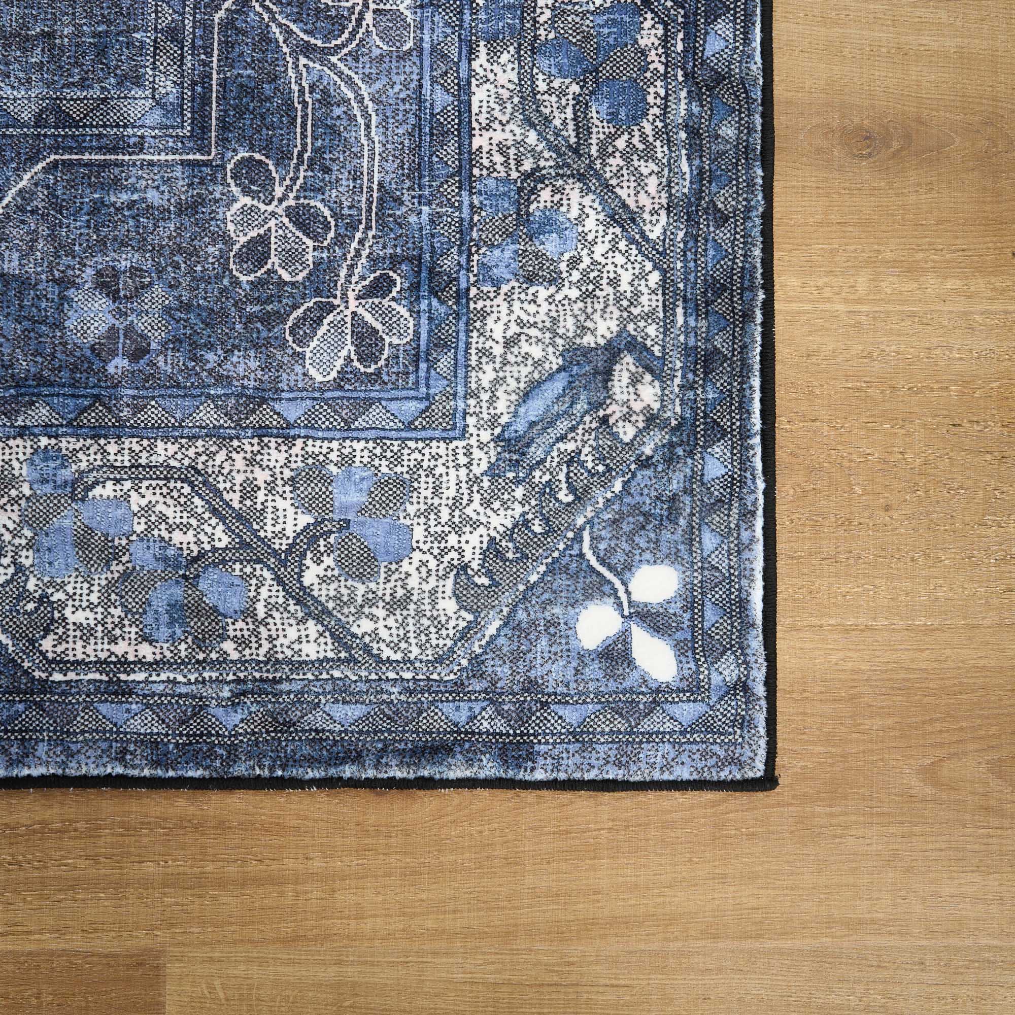 Easy Clean Classic Navy Persian Plush Area Rug - Soft & Durable Living Room Carpet for Home Decor, Bedroom, Office | Stain-Resistant & Comfortable