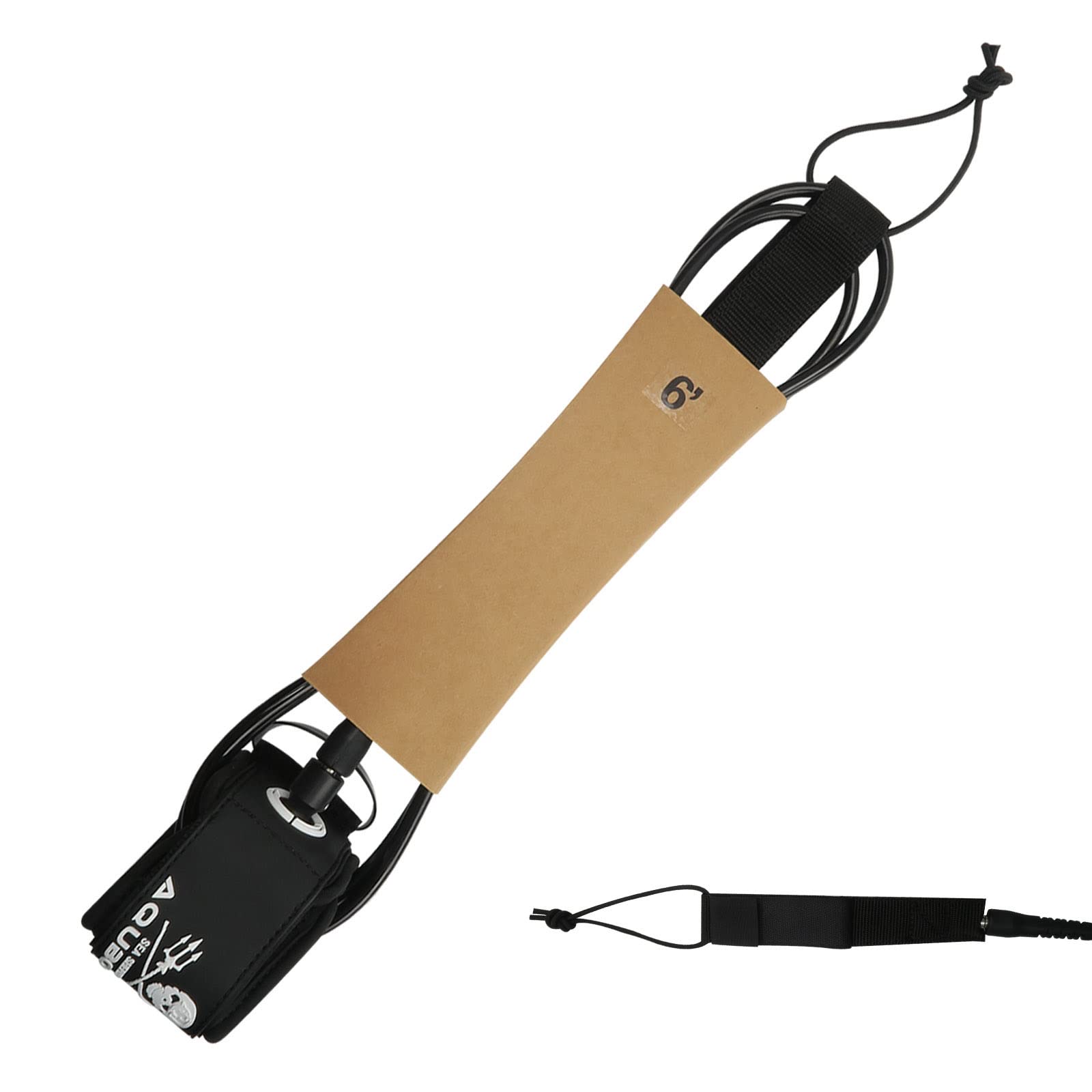 AQUBONA 6ft Surfboard Leash - 7mm Adjustable SUP Leg Rope with Thigh/Ankle Cuff & Key Pocket - Durable Straight Surf Leashes for Paddle Board, Kayak & Water Sports (Black) - Perfect for Wave Riding, SUP Yoga & Beach Activities