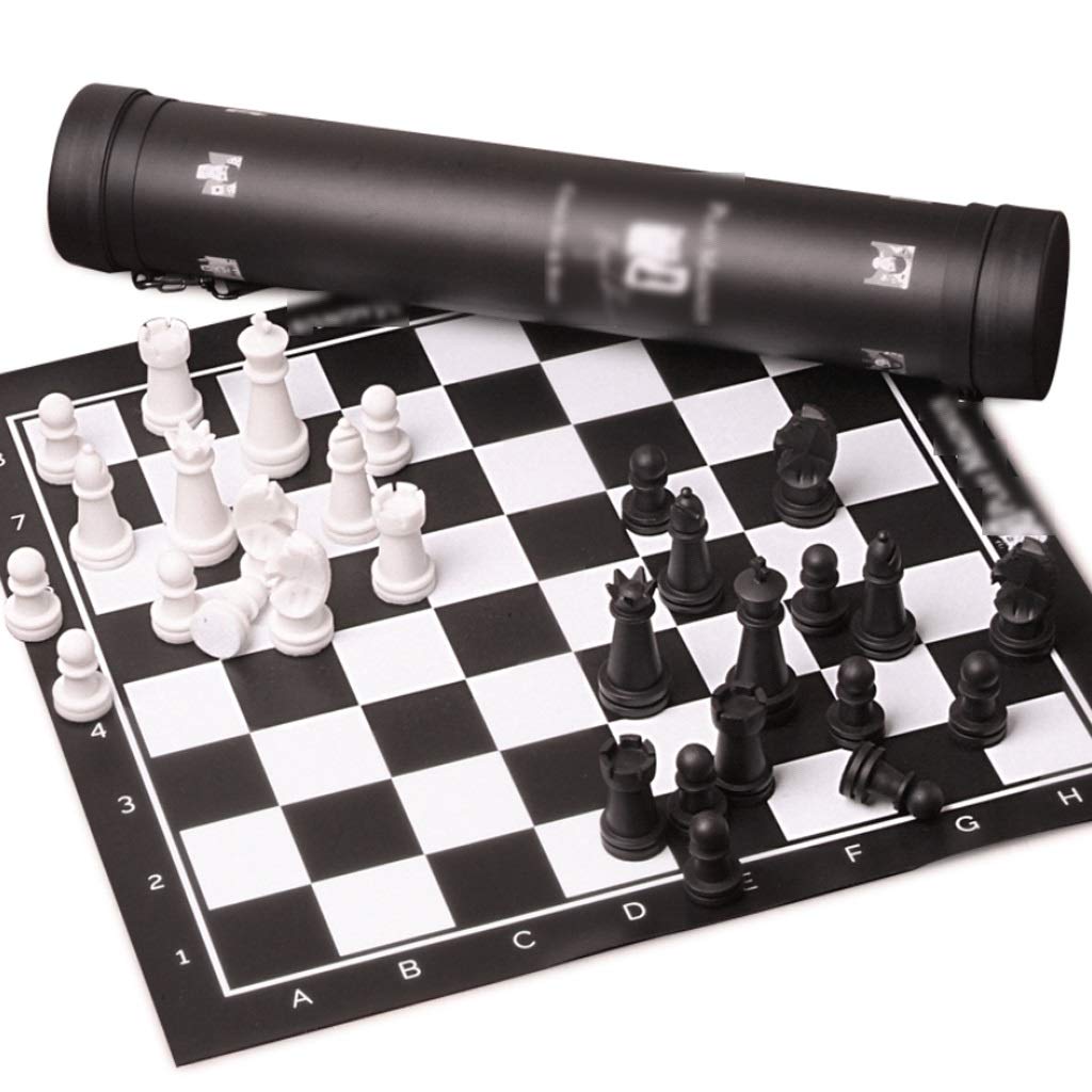 Premium Travel Chess Set with Luxury Leather Board & Shoulder Strap - Portable Black & White Chess Pieces in Carry Tube - Perfect for Outdoor Picnics, Camping Trips & Commuter Entertainment