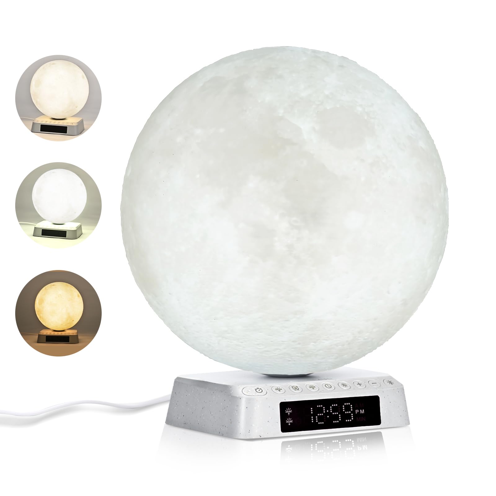 Sunrise Alarm Clock & Moon Lamp - 3 Color Adjustable Light Therapy Lamp with White Noise, UV-Free Wake Up Light for Bedroom, Office, Living Room - Perfect for Relaxation, Reading & Mood Enhancement