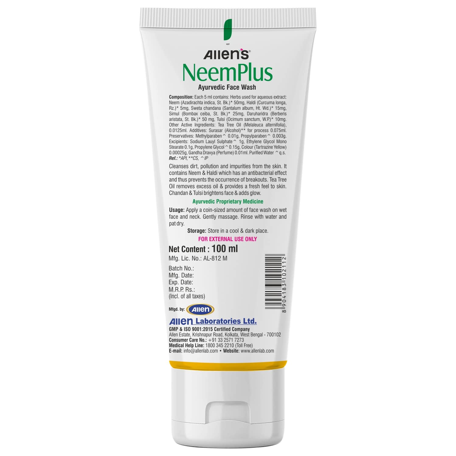 NeemPlus Ayurvedic Face Wash (100ml X 2) - Natural Acne Treatment & Skin Cleanser for Oily & Sensitive Skin | Gentle Daily Face Wash to Remove Dirt, Pollution & Impurities | Perfect for Morning & Night Skincare Routine