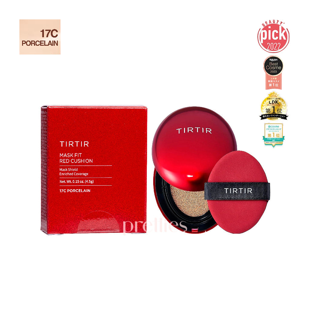 TIRTIR Mask Fit Red Mini Cushion SPF40 PA++ Foundation - 4.5g (17C Porcelain) - Lightweight Compact for On-the-Go Touch Ups & Everyday Wear
