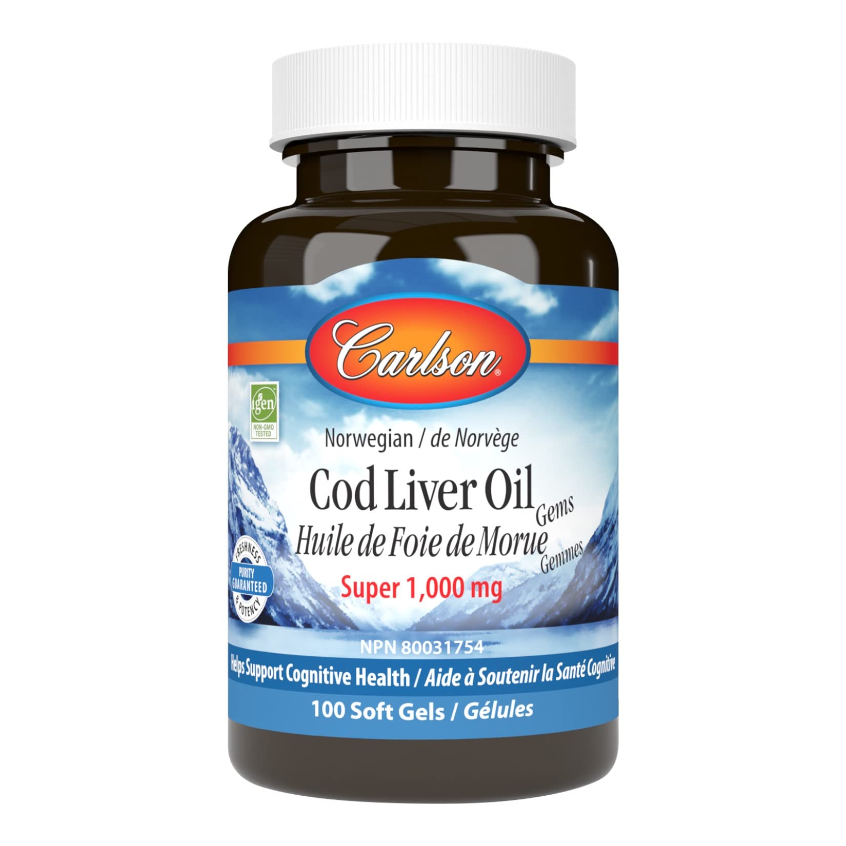 Carlson Labs Wild Norwegian Cod Liver Oil Gems 1000mg - 100 Softgels for Heart, Brain & Immune Health - Supports Joint & Bone Strength - Perfect for Daily Wellness Routine