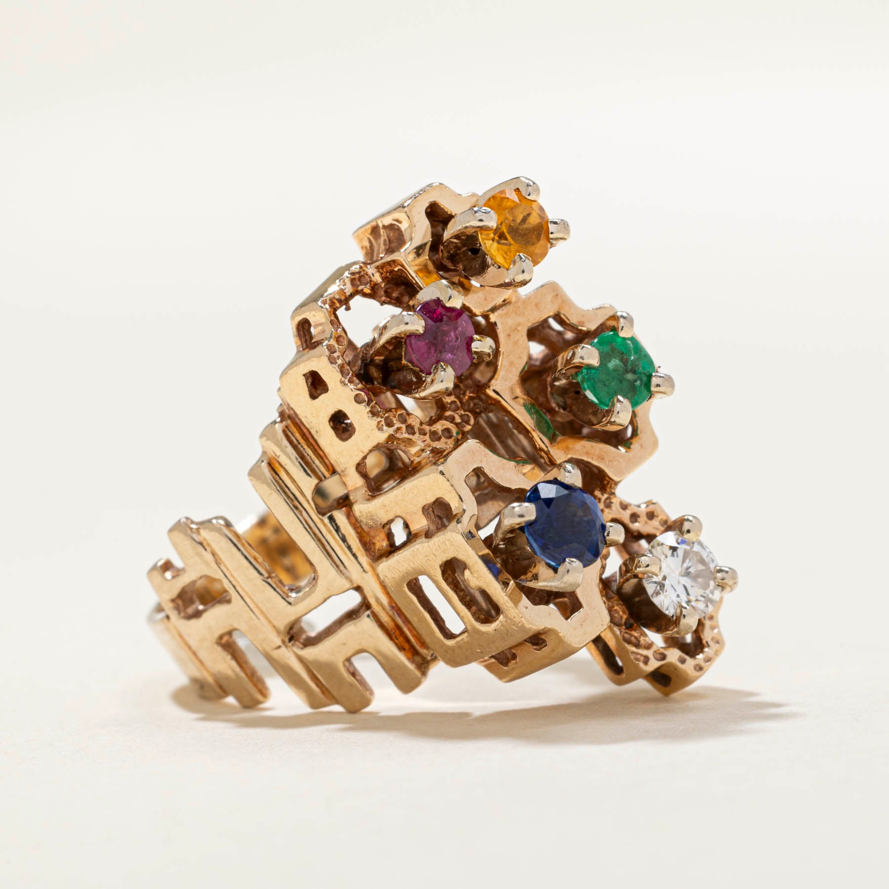 Multi Gemstone Abstract Cocktail Ring - 0.20ct Natural Gemstones - Size 7 - Elegant Statement Jewelry for Evening Parties & Special Occasions