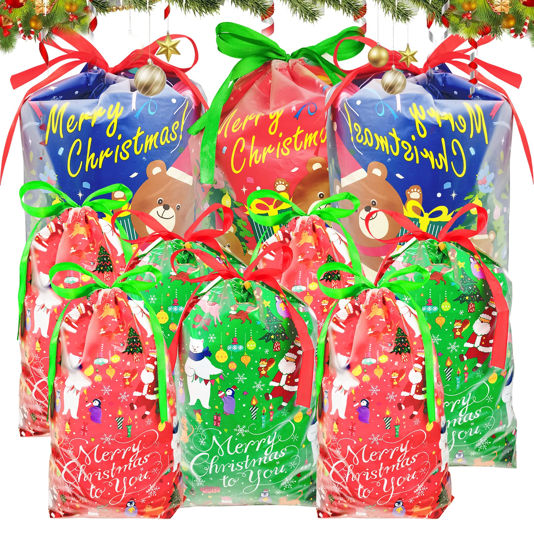 30PCS Christmas Drawstring Gift Bags - Assorted Sizes (Large, Medium, Small) - Reusable Holiday Present Bags for Xmas Decorations, Party Favors & Gift Wrapping - Perfect for Christmas Parties, Stocking Stuffers & Secret Santa Gifts