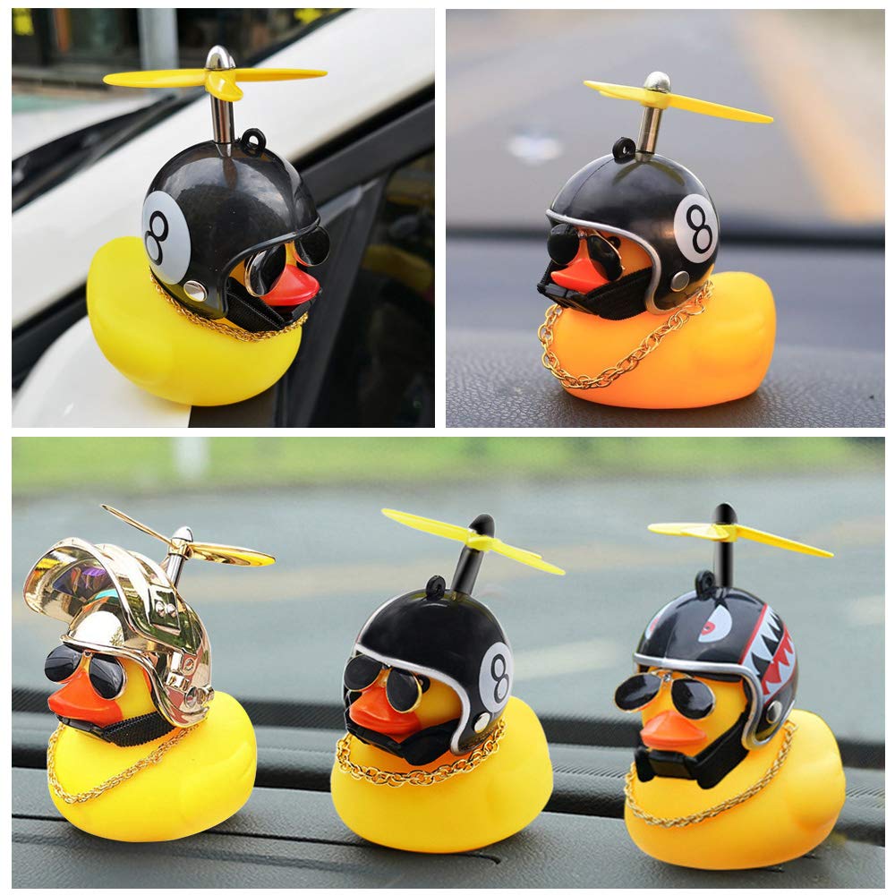Wonuu 3-Pack Rubber Duck Car Dashboard Decorations - Fun Car Accessories with Thruster Helmet, Sunglasses & Gold Chain | Cool Dashboard Ornaments for Cars, Trucks & SUVs | Perfect Gift for Car Enthusiasts & Office Decor