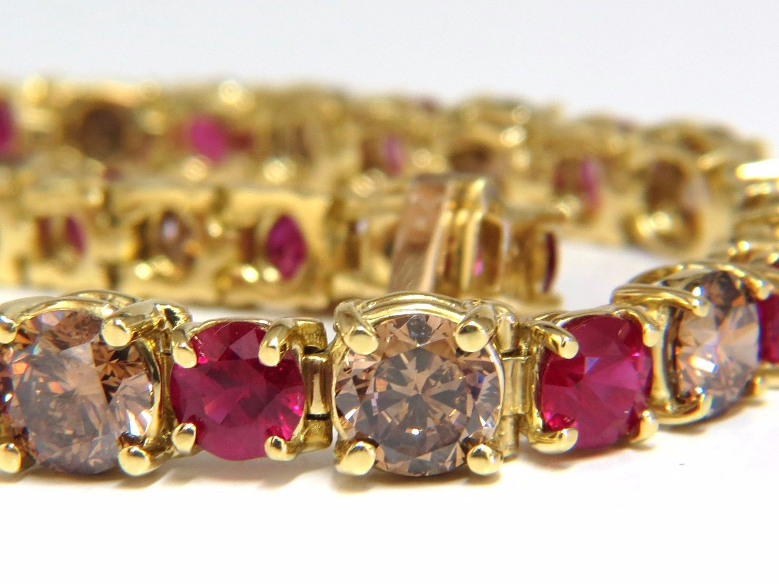 24.14ct Natural Fancy Cinnamon Brown Diamond & Ruby Tennis Bracelet in 18K Gold - Elegant Jewelry for Weddings, Anniversaries & Special Occasions